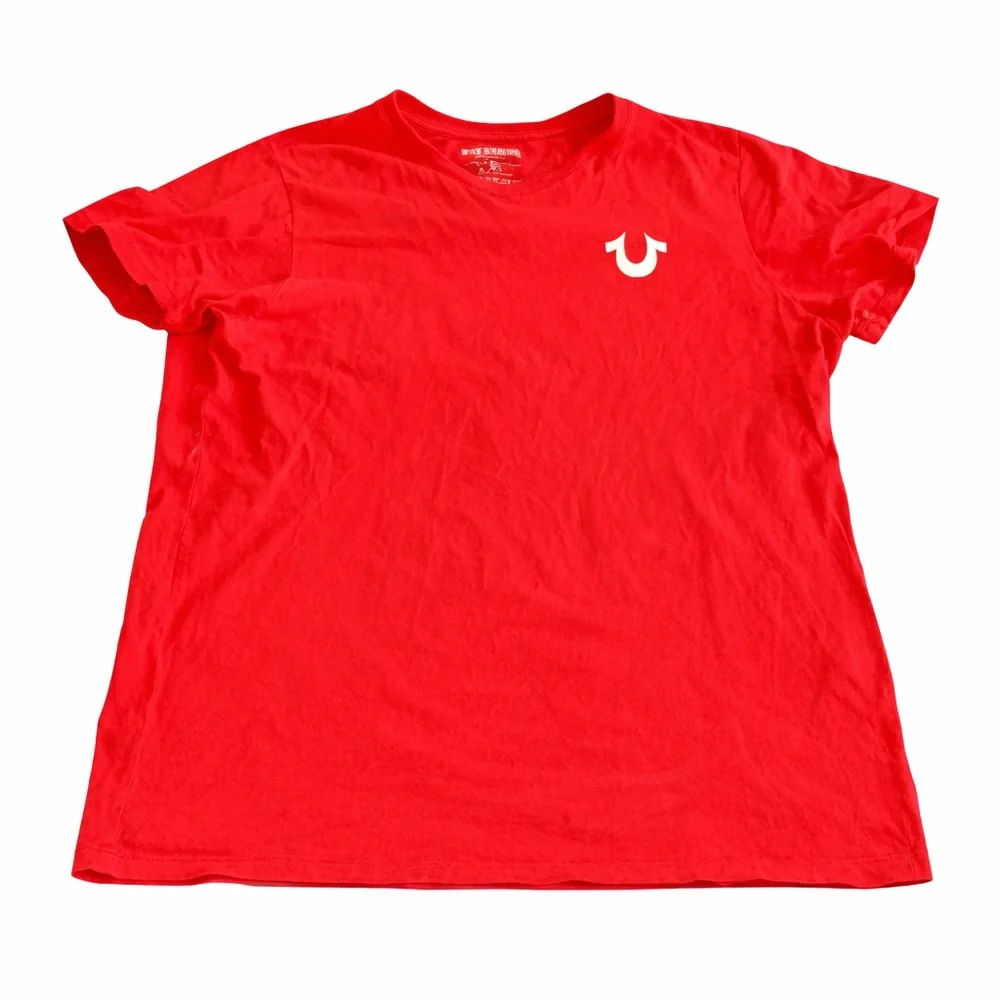 True Religion Red Crewneck Horseshoe Logo Graphic Tee Shirt Men’s Medium